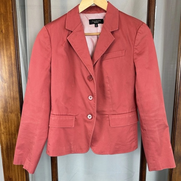 Talbots Women's Blazer Sz 8 Rose Pink Lined Cotton Suit 3 Buttons Preppy Career - Picture 1 of 7